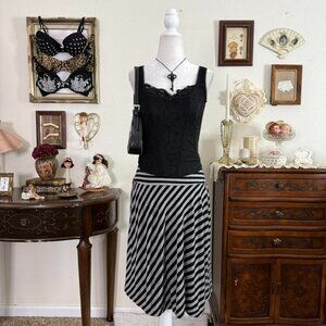 girly grunge emo black and gray striped midi skirt